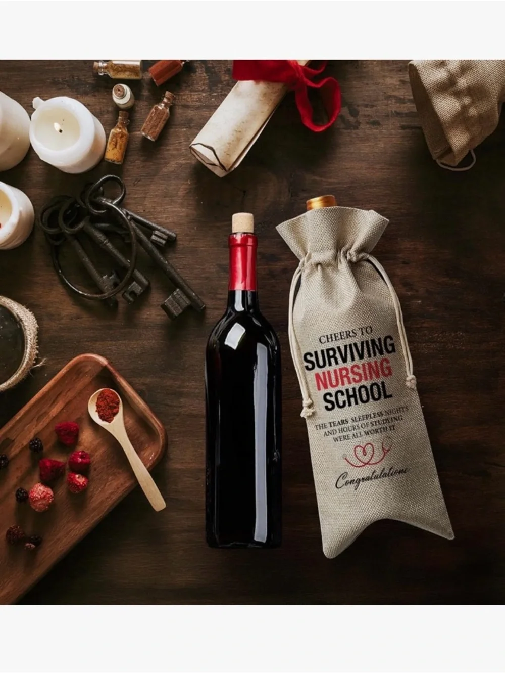 Surviving Nursing School Wine Bottle Linen Gift Bag